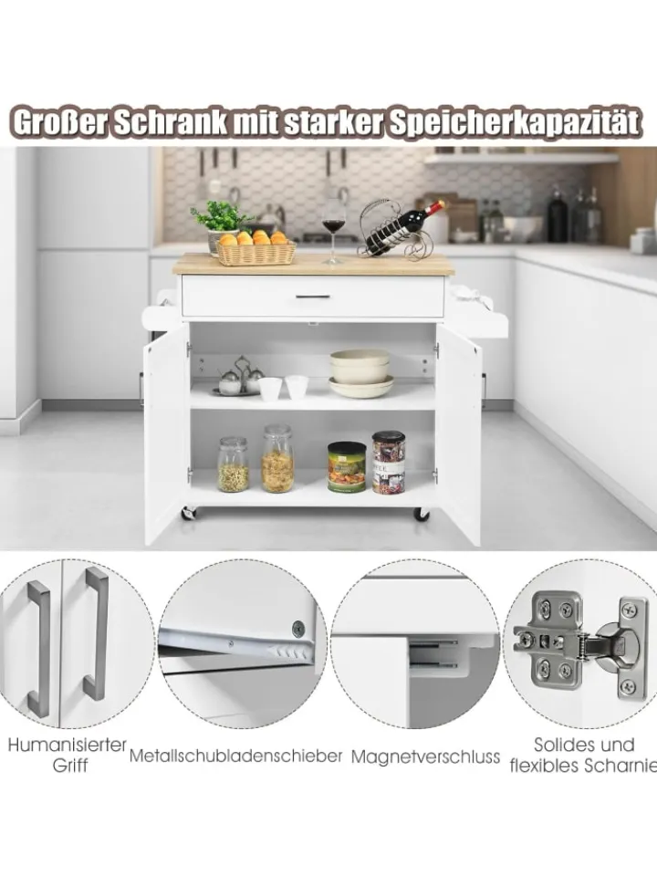 COSTWAY Regale & Schränke<Küchenwagen mit Handtuchhalter in Weiß