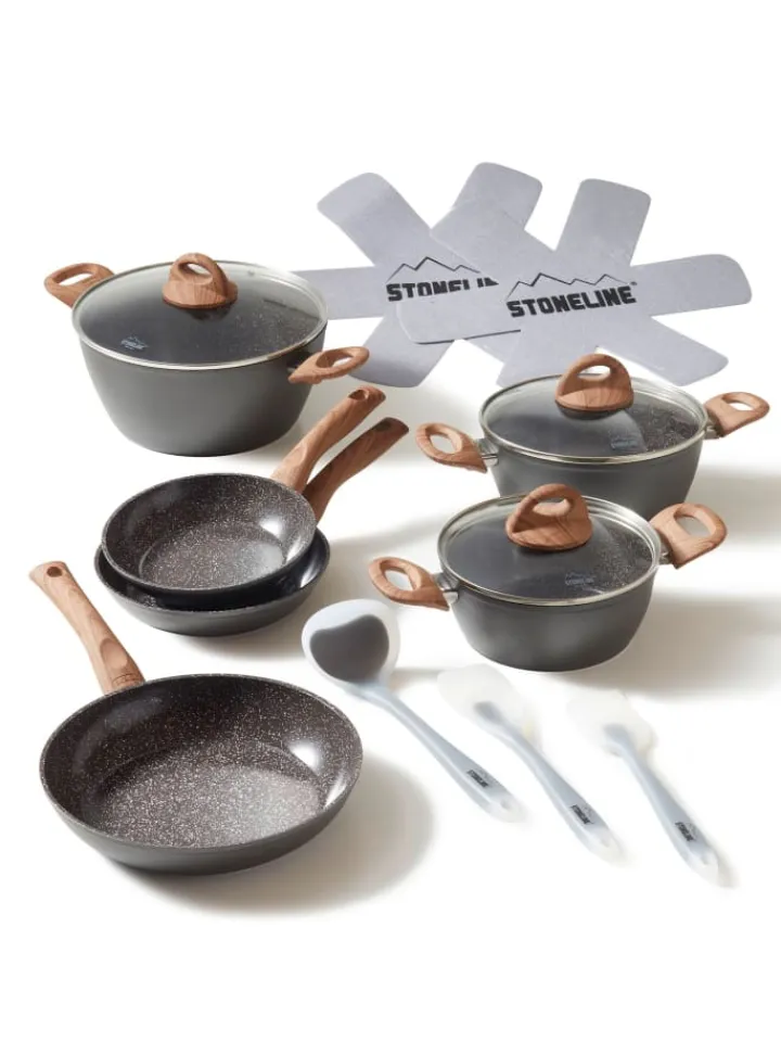 Stoneline Kochgeschirr<Keramik Kochgeschirr-Set 14-teilig | mit Deckeln in Holzoptik