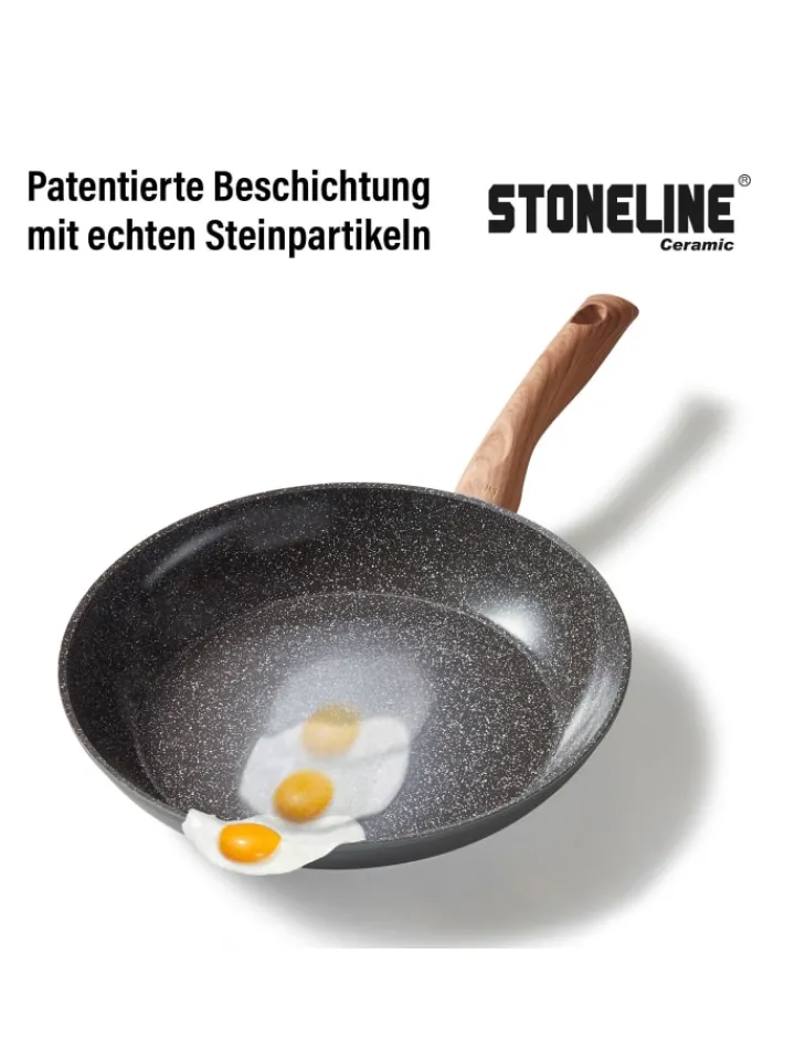 Stoneline Kochgeschirr<Keramik Kochgeschirr-Set 14-teilig | mit Deckeln in Holzoptik