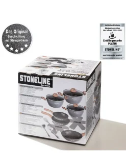 Stoneline Kochgeschirr<Keramik Kochgeschirr-Set 14-teilig | mit Deckeln in Holzoptik