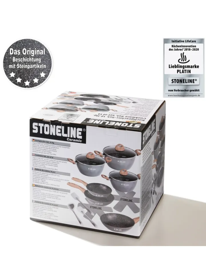 Stoneline Kochgeschirr<Keramik Kochgeschirr-Set 14-teilig | mit Deckeln in Holzoptik