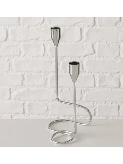 Boltze Kerzen, Vasen & Mehr<Kerzenleuchter "Timon" in Silber - (B)12 x (H)24 x (T)10 cm
