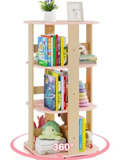 COSTWAY Kindermöbel<Kinder Bücherregal 360° drehbar in Rosa