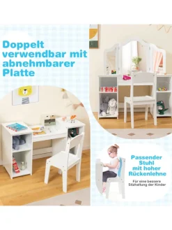 COSTWAY Möbel-Sets<Kinder Schminktisch-Set in Weiß