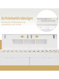 ABRIHOME Betten & Matratzen<Kinderbett in Weiß mit Schubladen Regal und Bettkasten 90x200 cm ohne Matratze