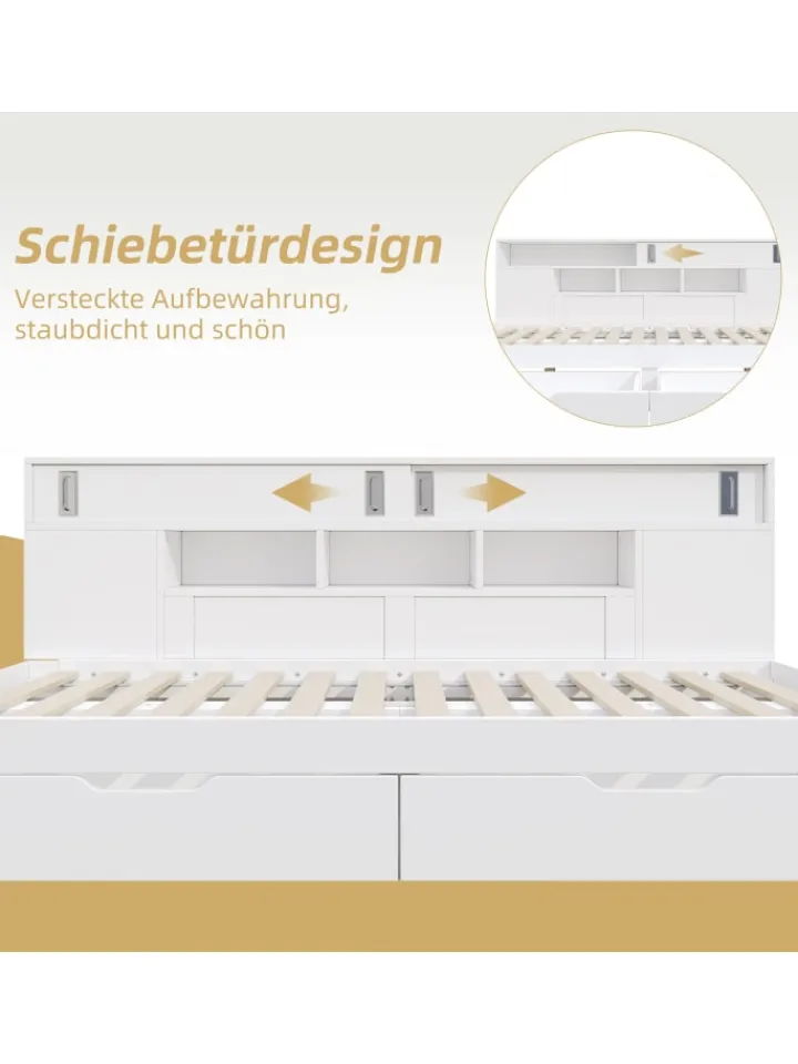 ABRIHOME Betten & Matratzen<Kinderbett in Weiß mit Schubladen Regal und Bettkasten 90x200 cm ohne Matratze