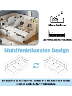 ABRIHOME Betten & Matratzen<Kinderbett in Weiß 90x200 cm mit Schubladen Regal und Bettkasten ohne Matratze