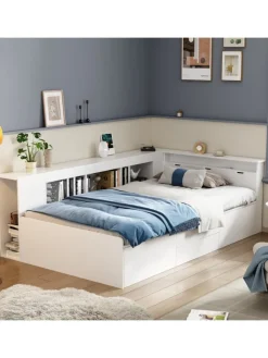 ABRIHOME Betten & Matratzen<Kinderbett in Weiß 90x200 cm mit Schubladen Regal und Bettkasten ohne Matratze