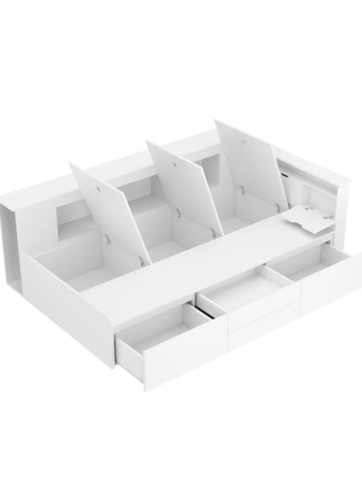 ABRIHOME Betten & Matratzen<Kinderbett in Weiß 90x200 cm mit Schubladen Regal und Bettkasten ohne Matratze