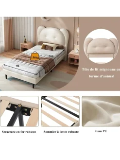 ABRIHOME Betten & Matratzen<Kinderbett mit Kopfteil in Tierform in Beige, 90x200cm