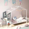 COSTWAY Betten & Matratzen<Kinderbett 90x200cm mit Dach & Schreibtisch in Weiß