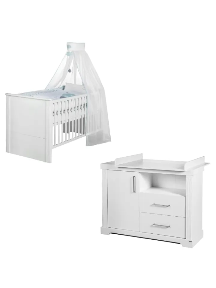 roba Möbel-Sets<Kindermöbelset Maxi 2-tlg. Weiß mit Bett & breiter Wickelkommode