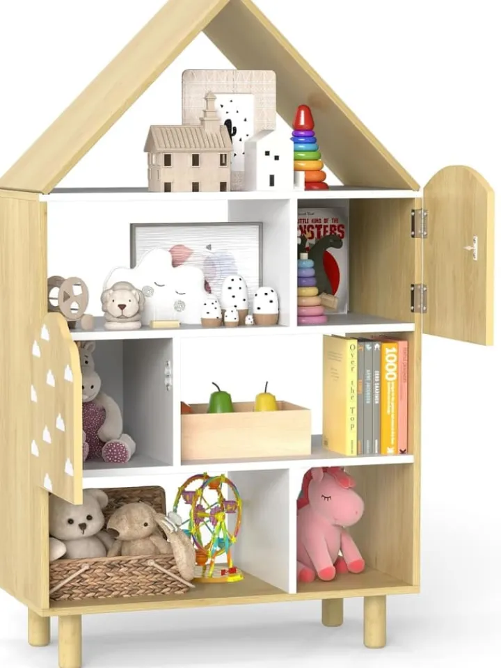 COSTWAY Kindermöbel|Regale & Schränke<Kinderregal in Hausform in Hellbraun