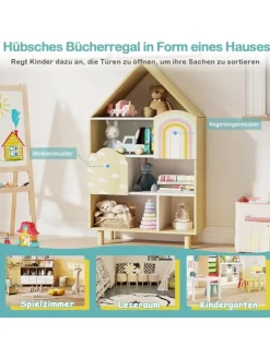 COSTWAY Kindermöbel|Regale & Schränke<Kinderregal in Hausform in Hellbraun