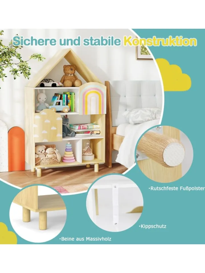 COSTWAY Kindermöbel|Regale & Schränke<Kinderregal in Hausform in Hellbraun