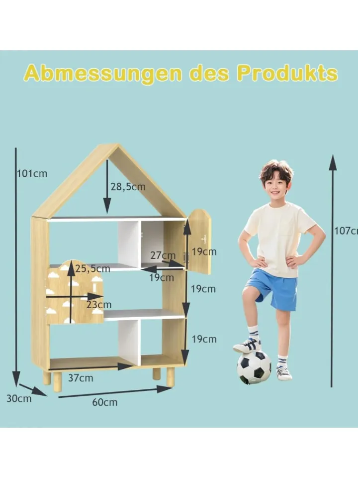 COSTWAY Kindermöbel|Regale & Schränke<Kinderregal in Hausform in Hellbraun