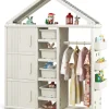 COSTWAY Kindermöbel|Regale & Schränke<Kinderregal in Hausform mit Kleiderstange in Weiß