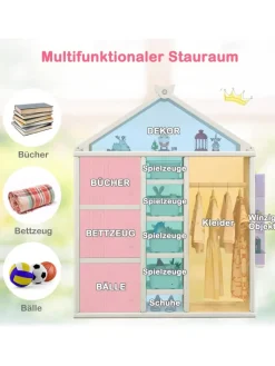 COSTWAY Kindermöbel|Regale & Schränke<Kinderregal in Hausform mit Kleiderstange in Weiß