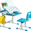 COSTWAY Kindermöbel<Kinderschreibtisch Set mit Licht ab 4 Jahren in Blau