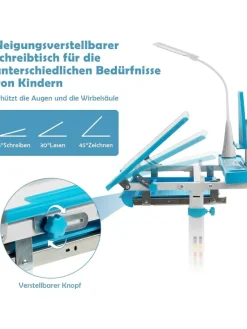 COSTWAY Kindermöbel<Kinderschreibtisch Set mit Licht ab 4 Jahren in Blau