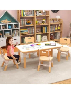 COSTWAY Möbel-Sets<Kindersitzgruppe 5 tlg. ab 18 Monaten in Hellbraun