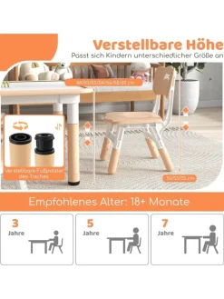 COSTWAY Möbel-Sets<Kindersitzgruppe 5 tlg. ab 18 Monaten in Hellbraun
