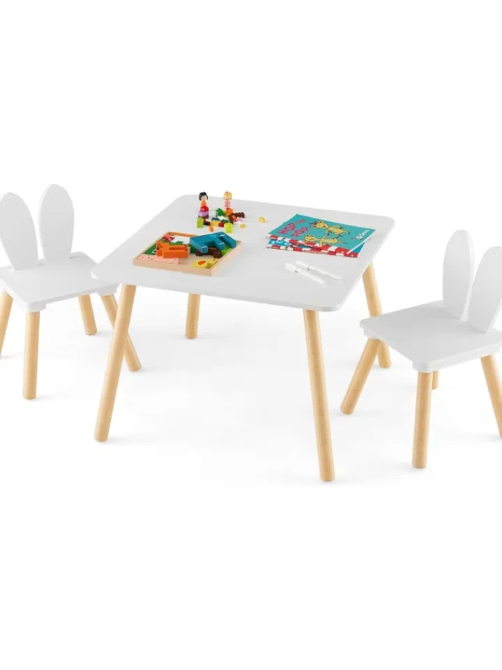 COSTWAY Kindermöbel<Kindertisch mit 2 Stühlen in Weiß