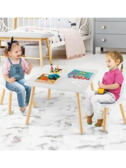 COSTWAY Kindermöbel<Kindertisch mit 2 Stühlen in Weiß