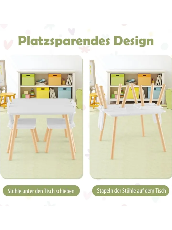 COSTWAY Kindermöbel<Kindertisch mit 2 Stühlen in Weiß
