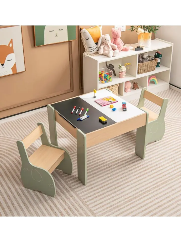 COSTWAY Tische|Kindermöbel<Kindertisch mit 2 Stühlen in Grün