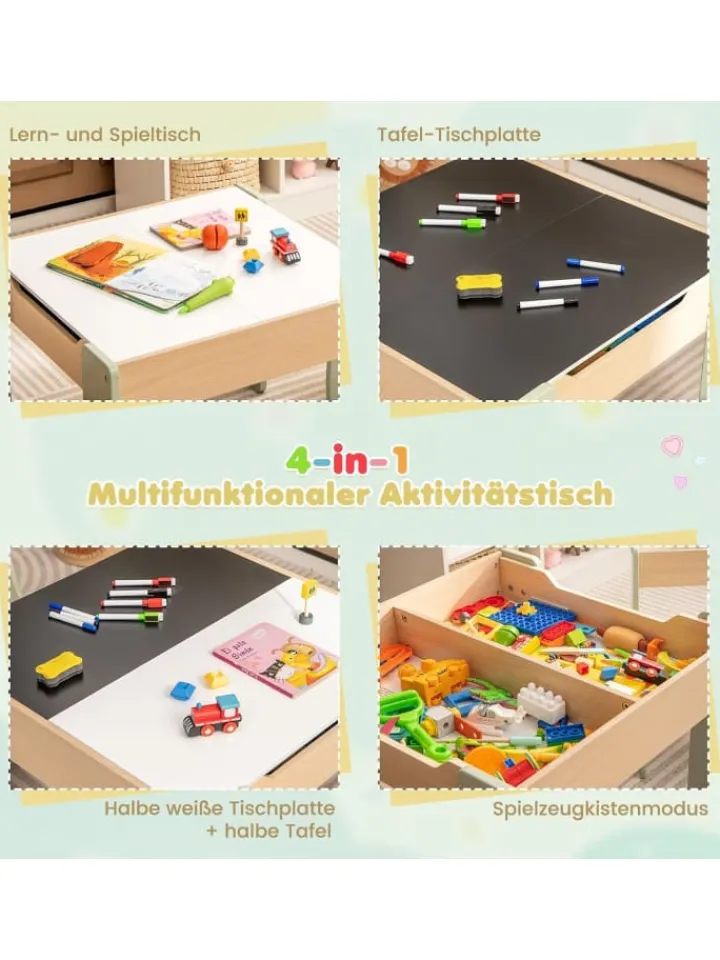 COSTWAY Tische|Kindermöbel<Kindertisch mit 2 Stühlen in Grün