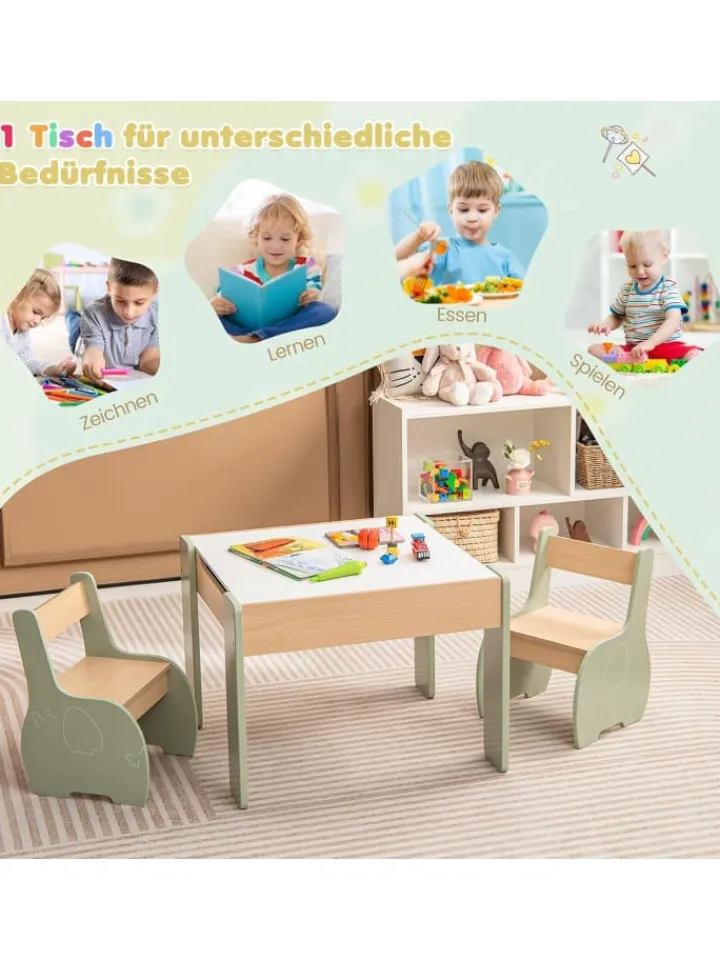 COSTWAY Tische|Kindermöbel<Kindertisch mit 2 Stühlen in Grün