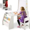 COSTWAY Möbel-Sets<Kindertisch mit Stuhl & Staffelei in Grau