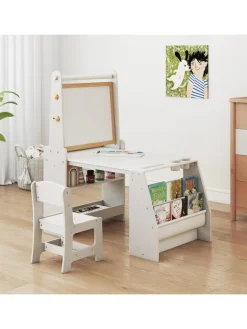 COSTWAY Möbel-Sets<Kindertisch mit Stuhl & Staffelei in Grau