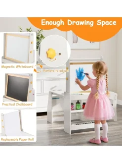 COSTWAY Möbel-Sets<Kindertisch mit Stuhl & Staffelei in Grau