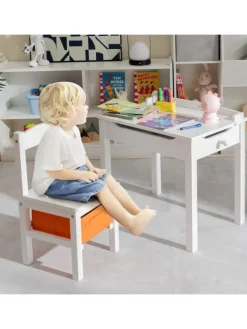 COSTWAY Möbel-Sets<Kindertisch mit Stuhl in Weiß