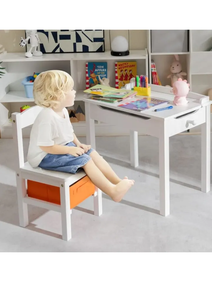 COSTWAY Möbel-Sets<Kindertisch mit Stuhl in Weiß