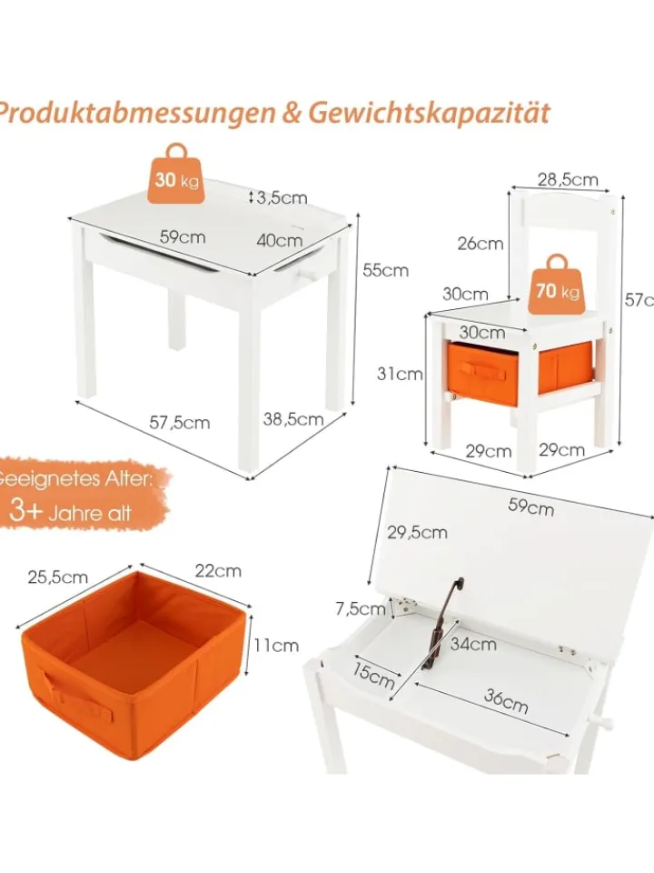COSTWAY Möbel-Sets<Kindertisch mit Stuhl in Weiß