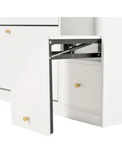 ABRIHOME Garderoben<Kipp-Schuhschrank in Weiß mit 3 Klappschubladen und Sitzbank 119x24x122 cm