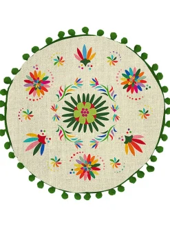 Folkifreckles Kissen & Kissenhüllen<Kissen "Ave Otomi" in Grün/ Creme - Ø 45 cm