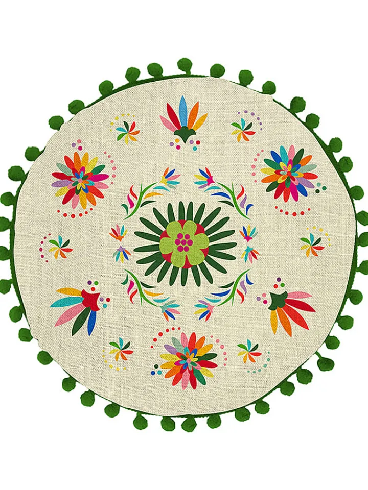 Folkifreckles Kissen & Kissenhüllen<Kissen "Ave Otomi" in Grün/ Creme - Ø 45 cm