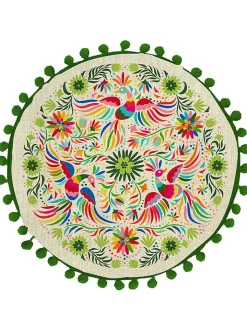 Folkifreckles Kissen & Kissenhüllen<Kissen "Ave Otomi" in Grün/ Creme - Ø 45 cm