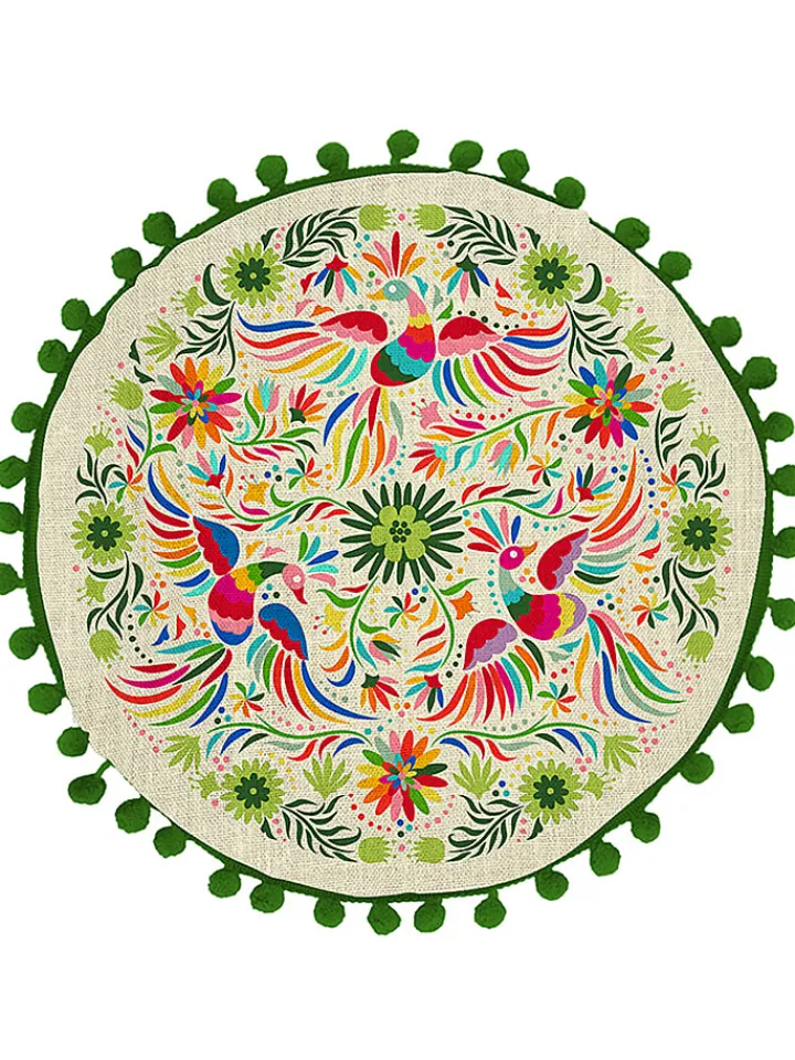 Folkifreckles Kissen & Kissenhüllen<Kissen "Ave Otomi" in Grün/ Creme - Ø 45 cm