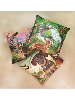 Mars & More Kissen & Kissenhüllen<Kissen "Deer Birds" in Braun/ Grün/ Rosa - (L)45 x (B)45 cm