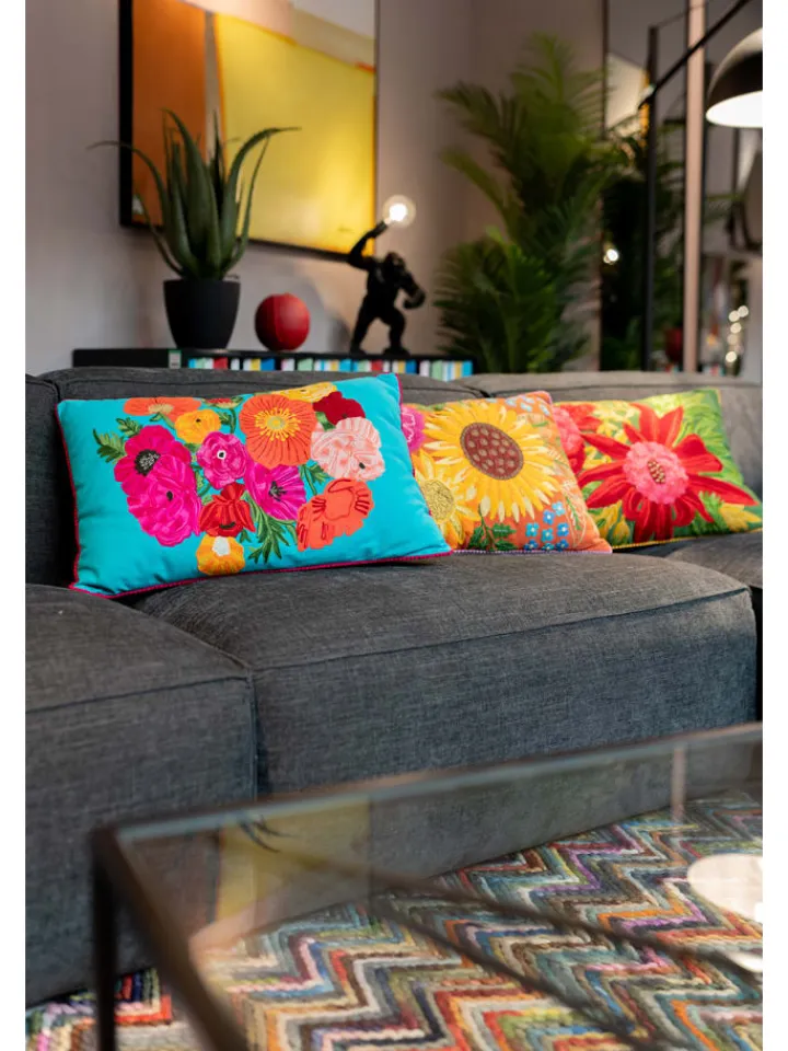 Kare Kissen & Kissenhüllen<Kissen "Fiorista" in Türkis/ Bunt - (L)60 x (B)40 cm