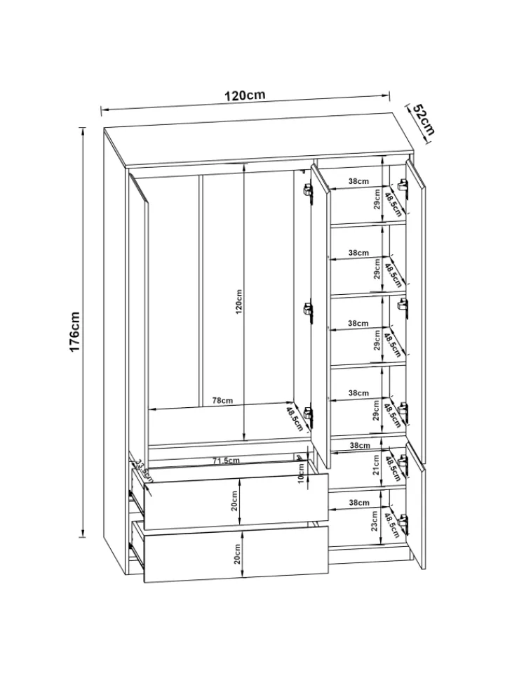 en.casa Regale & Schränke<Kleiderschrank Bastheim in Weiß (B)120cm (G)109.2cm