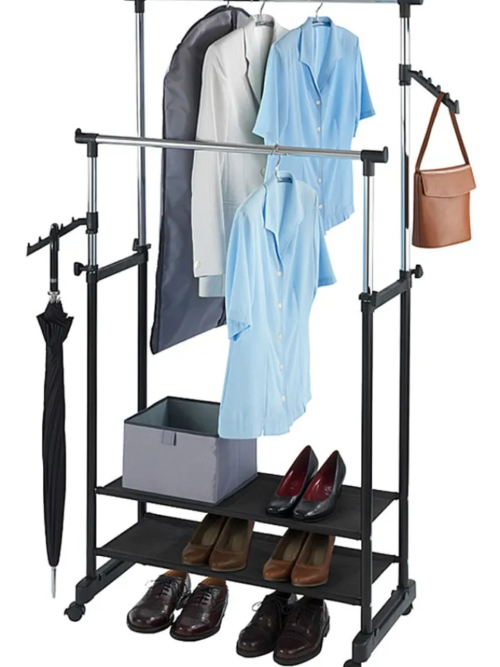 Wenko Garderoben<Kleiderstange "All In" in Schwarz/ Chrom - (B)89,5 x (H)169 x (T)43 cm
