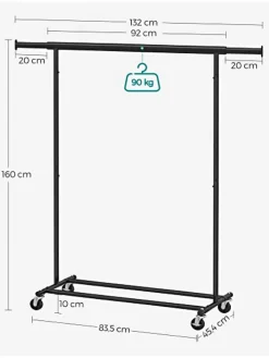 Songmics Regale & Schränke|Garderoben<Kleiderständer in Schwarz - (B)132 x (H)160 x (T)45,5 cm