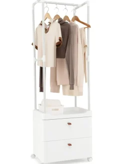 COSTWAY Garderoben|Regale & Schränke<Kleiderständer mit 2 Schubladen 52 x 40 x 161 cm in Weiß