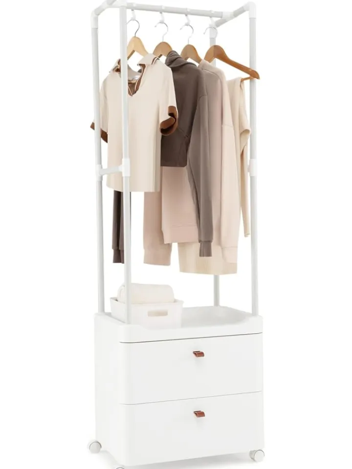 COSTWAY Garderoben|Regale & Schränke<Kleiderständer mit 2 Schubladen 52 x 40 x 161 cm in Weiß